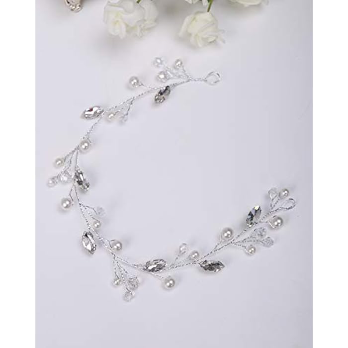 Chargances Boho Pearl Headband for Women and Girls Vintage Wedding Bridal Hair Piece Jewelry for Brides Hair Accessories (Silver) - Image 3